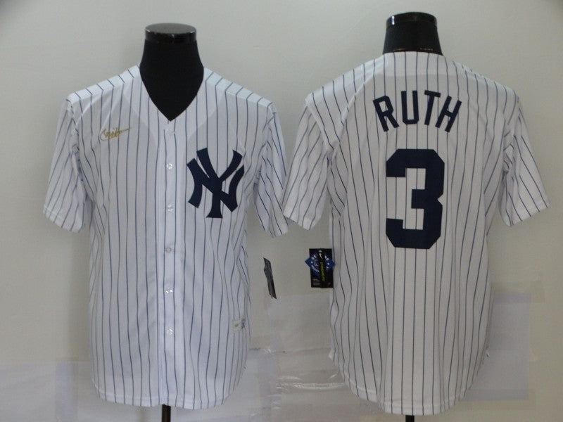Men's New York Yankees Babe Ruth #3 White Replica Player Jerseys
