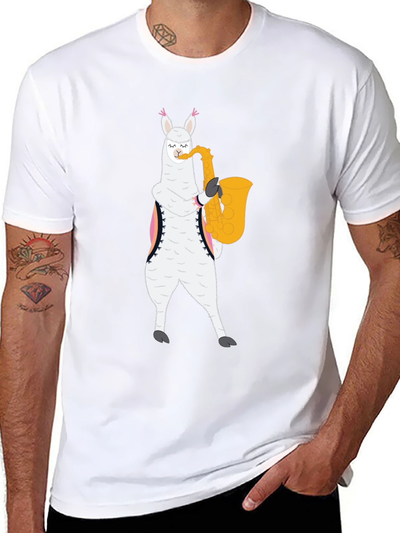 Saxophone Llama Graphic Tee