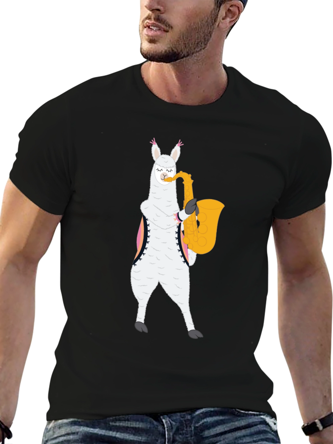 Saxophone Llama Graphic Tee