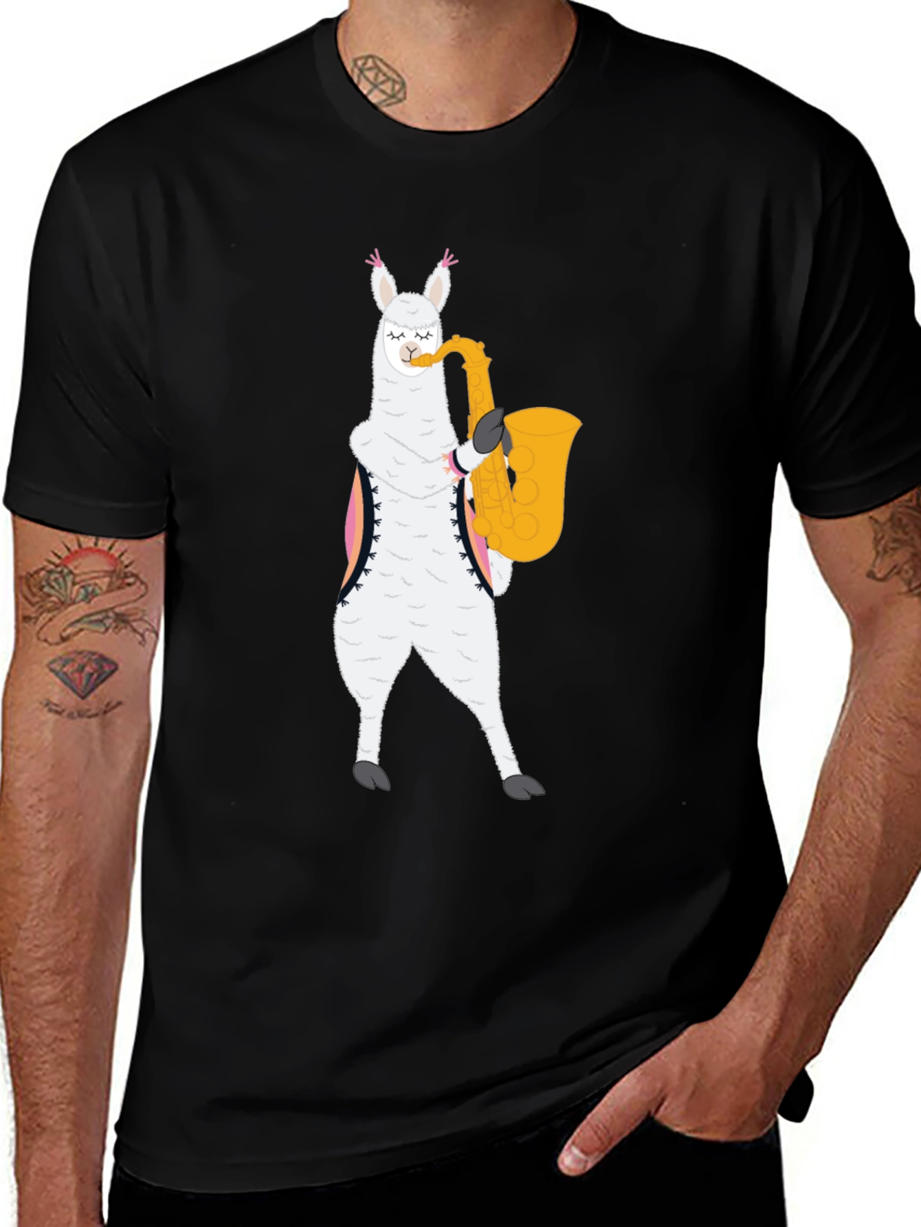 Saxophone Llama Graphic Tee
