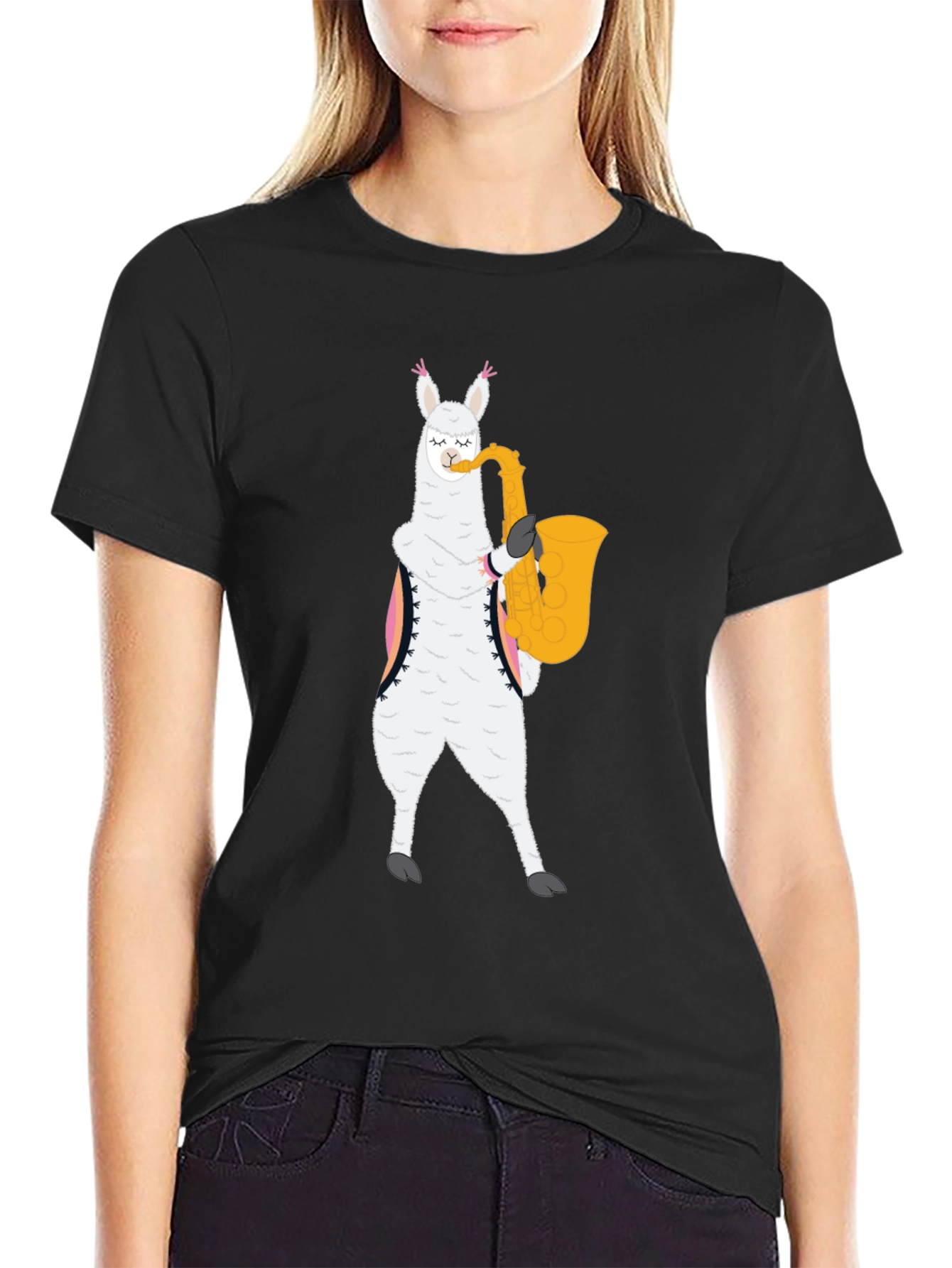 Saxophone Llama Graphic Tee