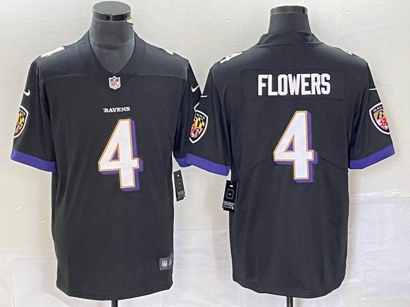 Men's Baltimore Ravens Zay Flowers #4 Black Team Game Jerseys