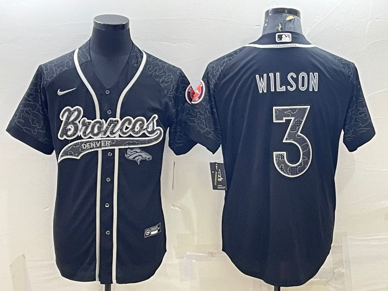 Men's Denver Broncos Russell Wilson #3 Black Retired Player RFLCTV Limited Jerseys Joint Edition