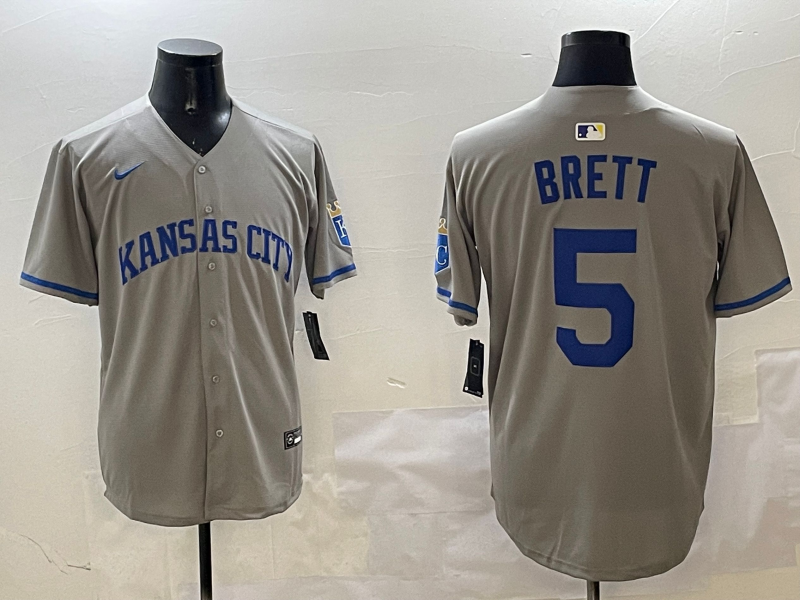 Men's Kansas City Royals George Brett #5 Gray Limited Player Jerseys