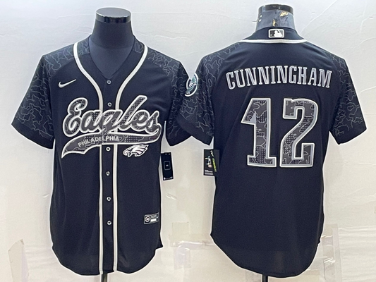 Men's Philadelphia Eagles Randall Cunningham #12 Black RFLCTV Limited Jerseys Joint Edition