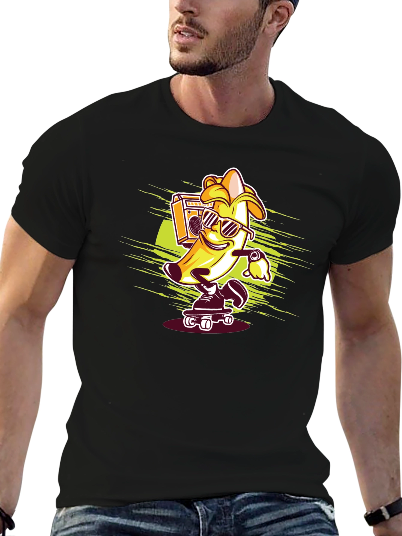 Cool Banana Skateboarder Black T-Shirt