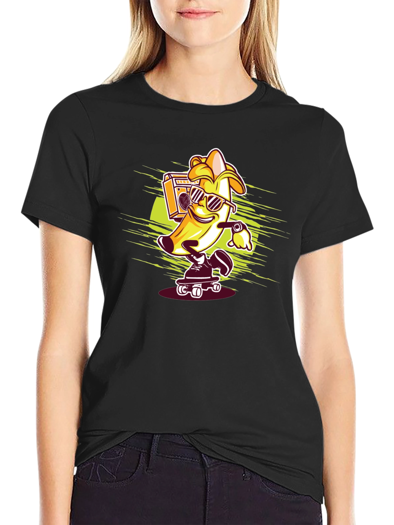 Cool Banana Skateboarder Black T-Shirt