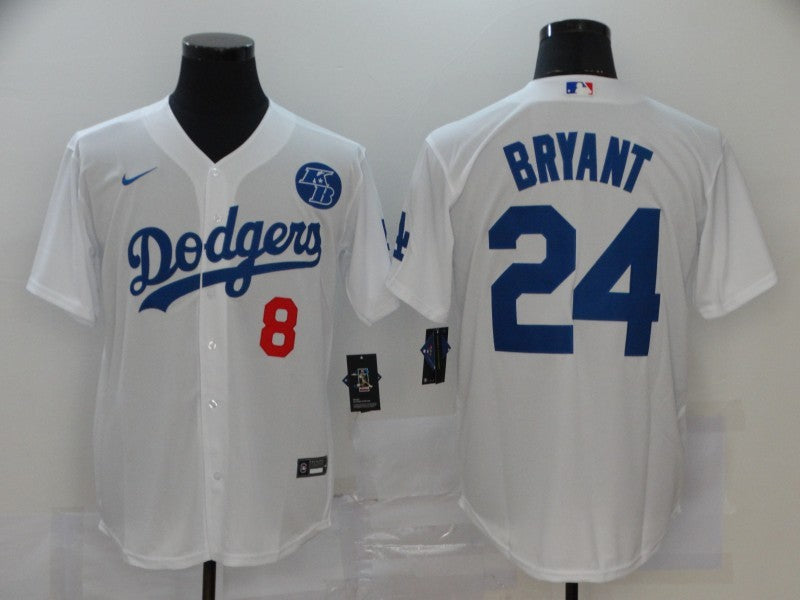 Men's Los Angeles Dodgers Kobe Bryant #8-24 White Replica Baseball Jerseys