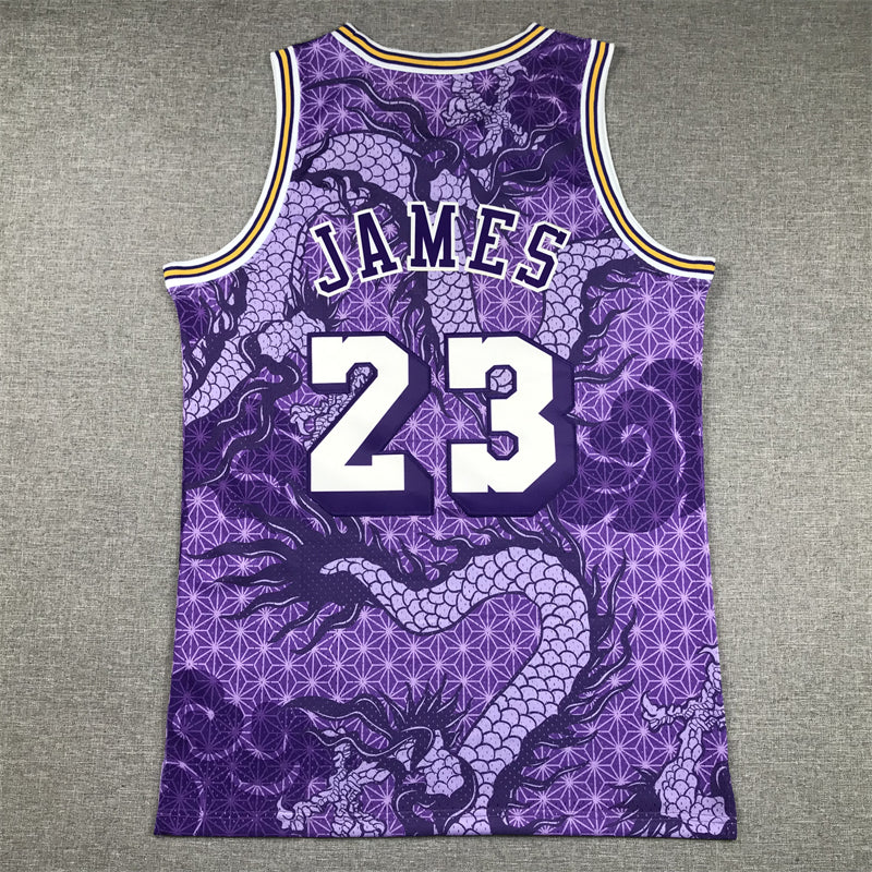Men's Los Angeles Lakers LeBron James #23 Purple Year of Dragon Edition Swingman Jerseys