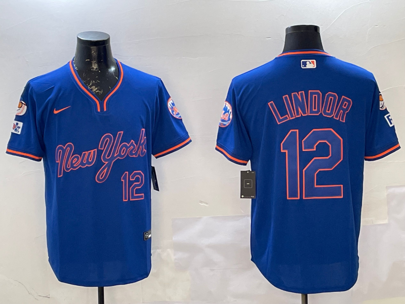 Men's New York Mets Francisco Lindor #12 Royal Replica Player Jerseys