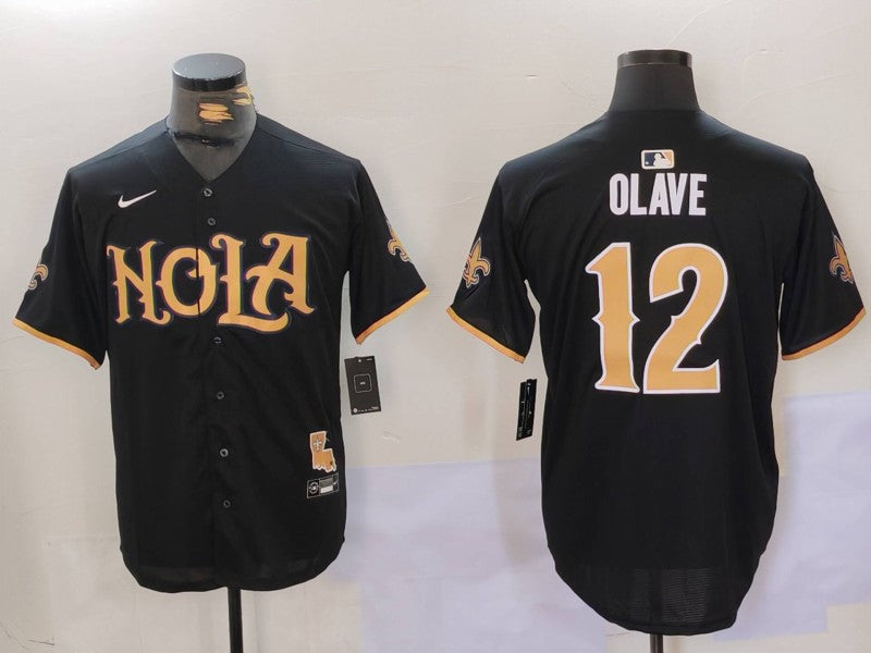 Men's New Orleans Saints Chris Olave #12 Black Game Player Jerseys