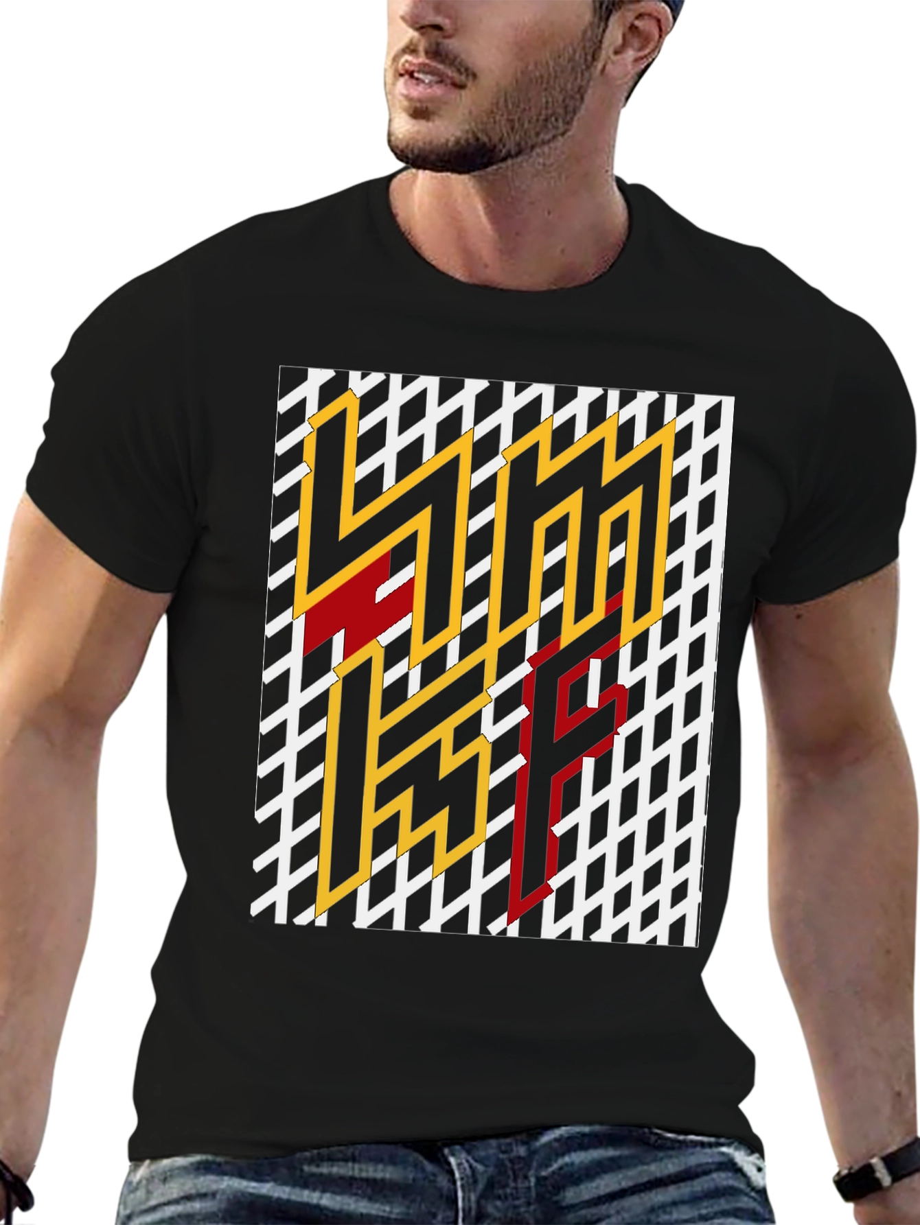 Geometric Graphic Print T-Shirt - Black