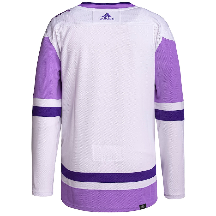 Men's Vancouver Canucks adidas White/Purple Hockey Fights Cancer Primegreen Authentic Blank Practice Jersey