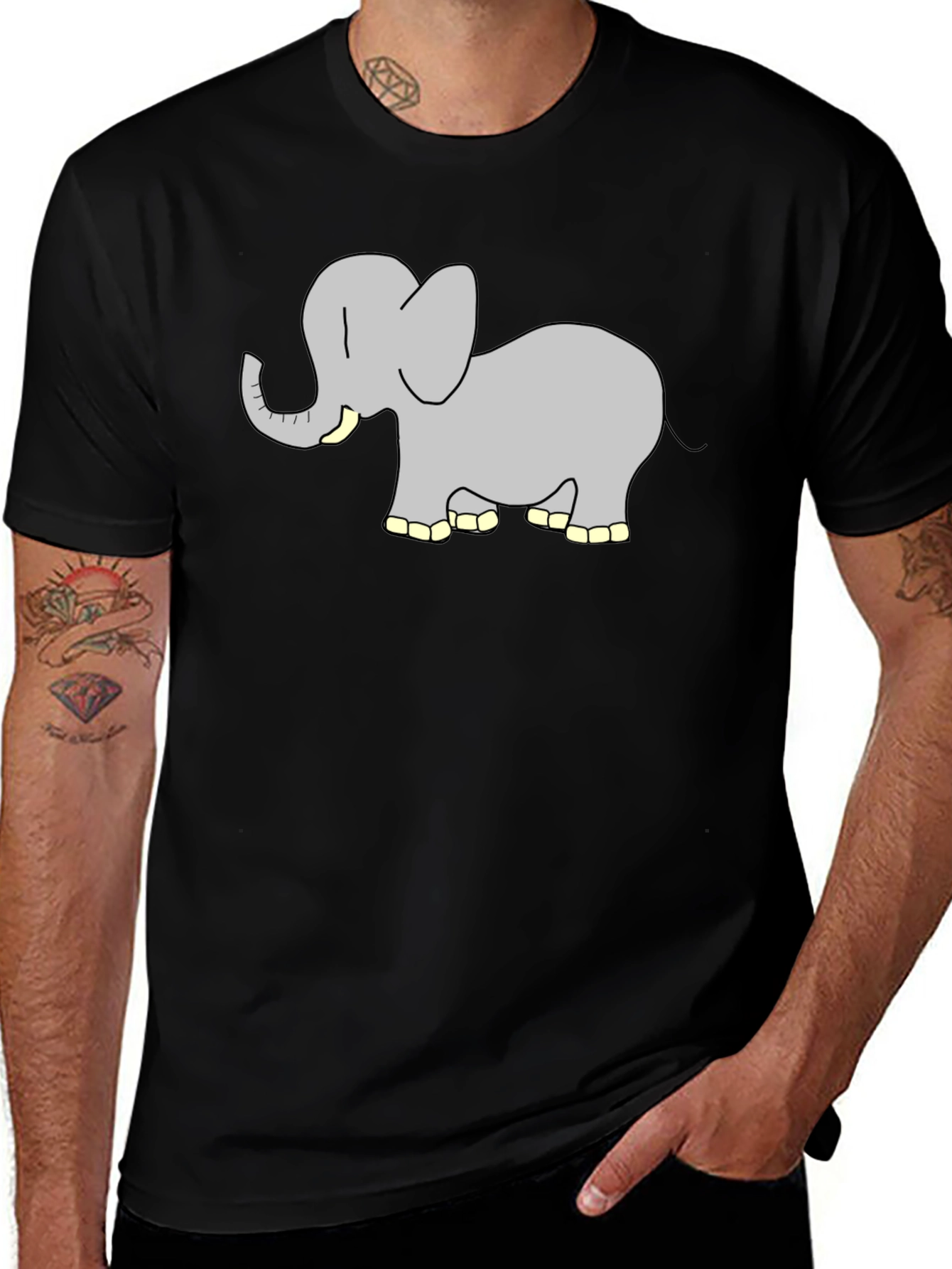 Elephant Graphic Tee - Black Cotton T-Shirt