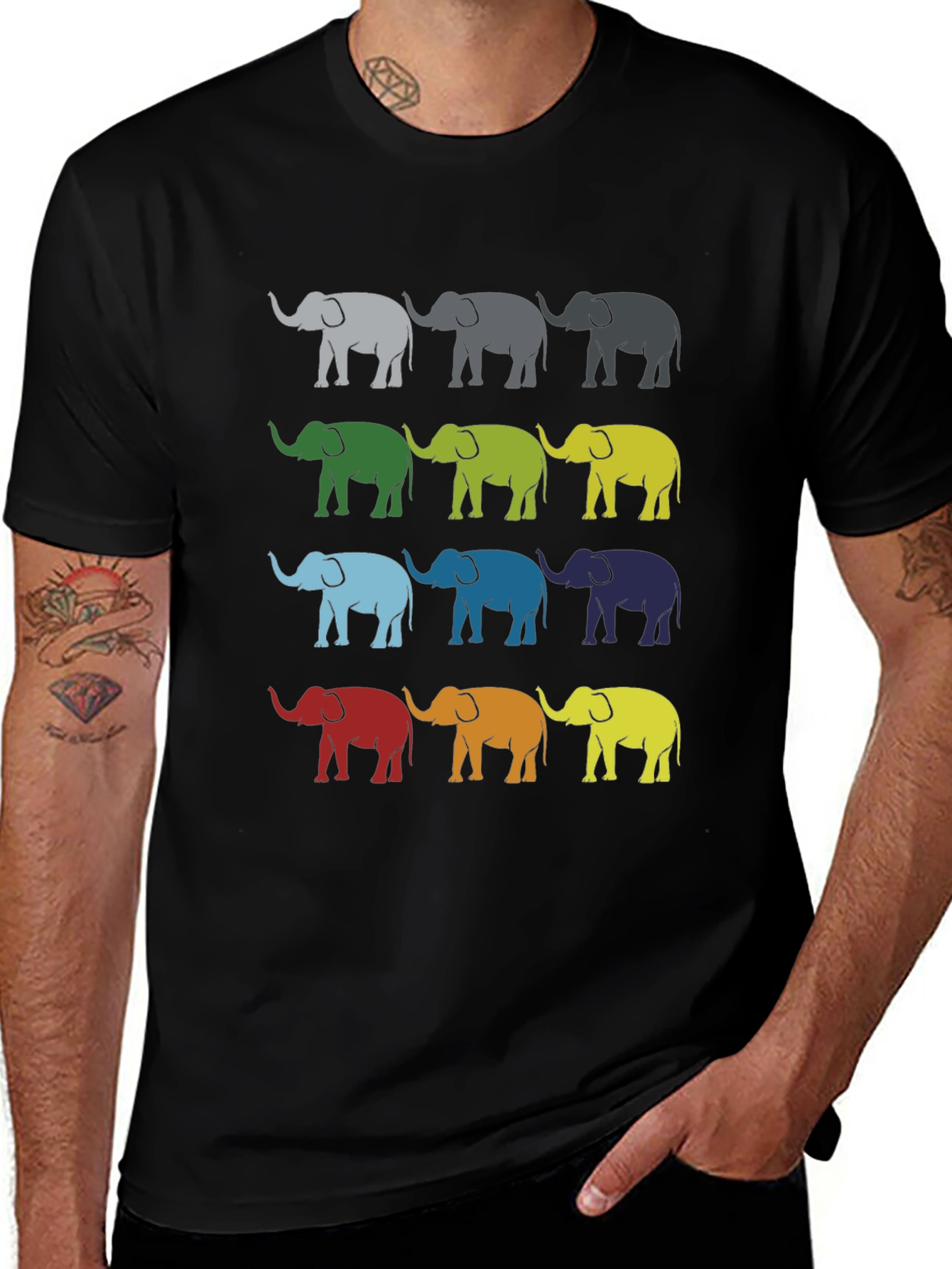 Colorful Elephant Pattern T-Shirt