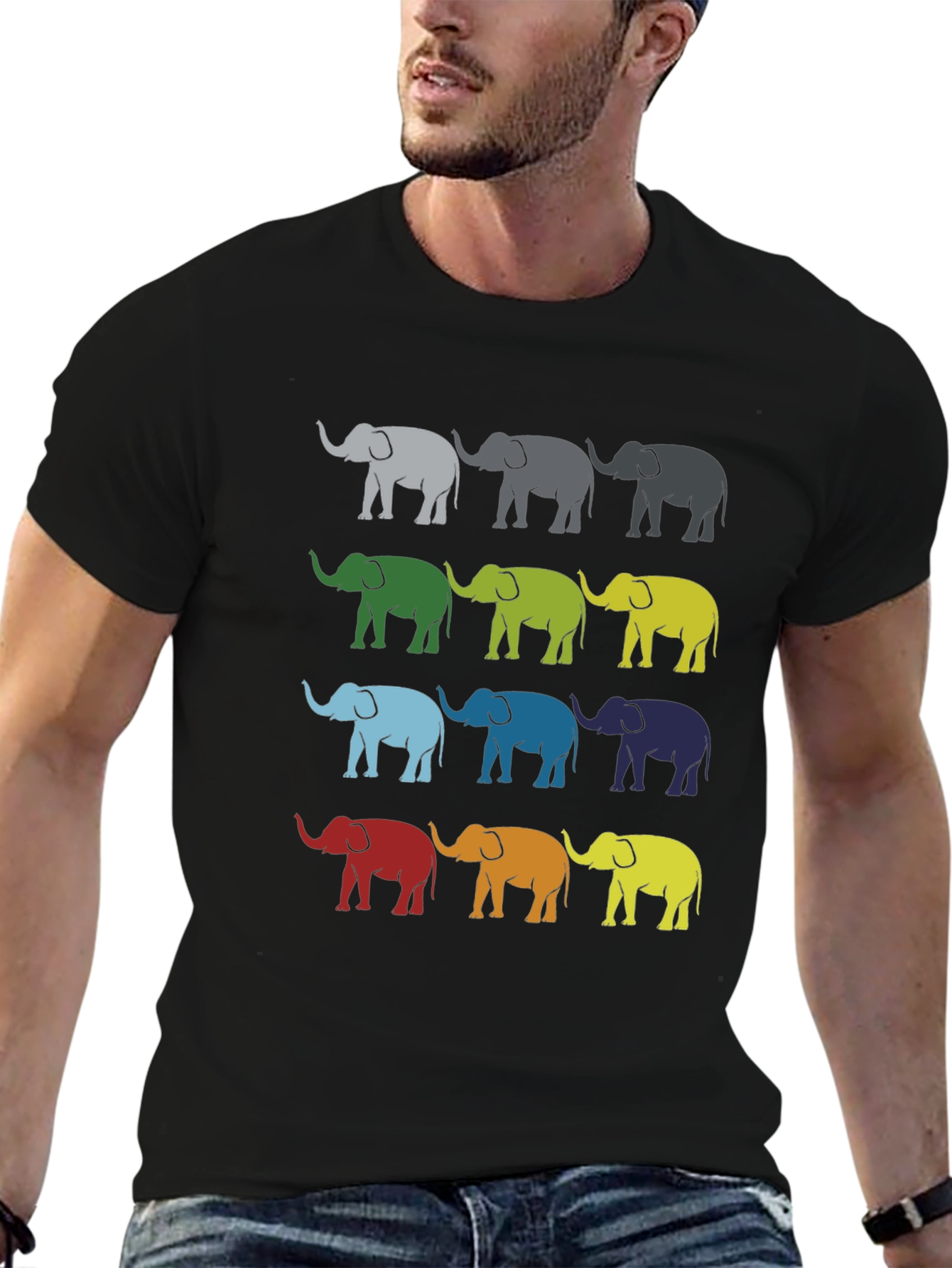 Colorful Elephant Pattern T-Shirt
