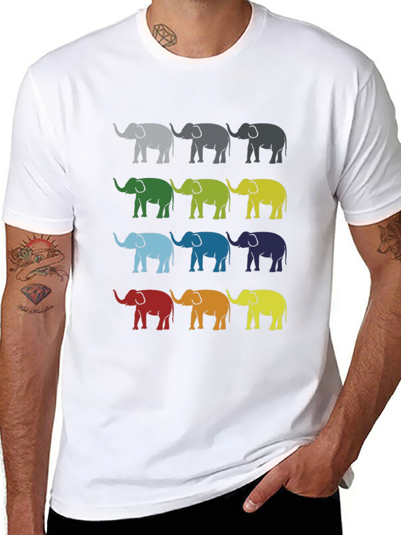 Colorful Elephant Pattern T-Shirt