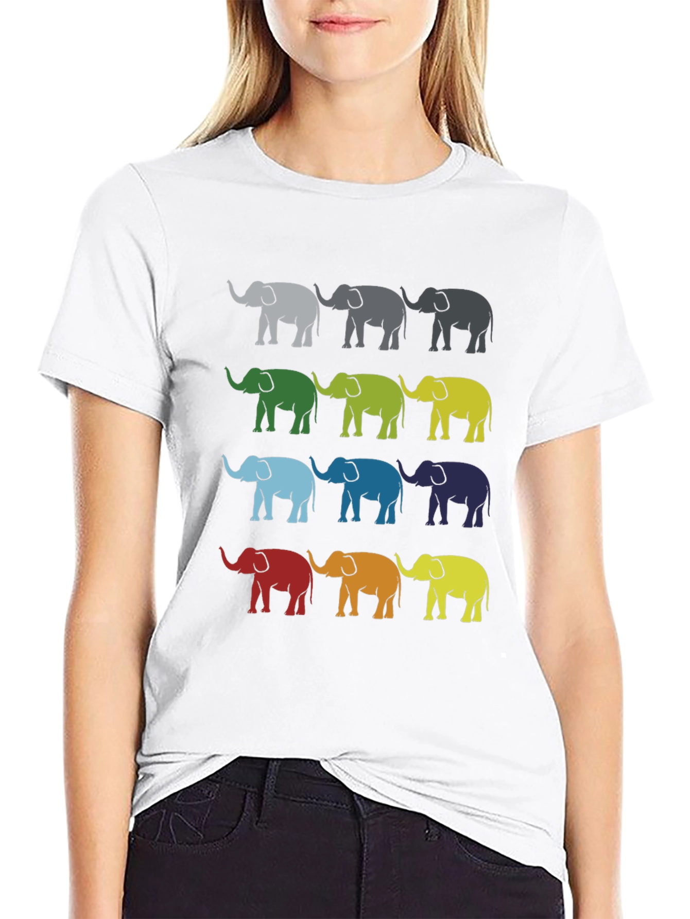 Colorful Elephant Pattern T-Shirt