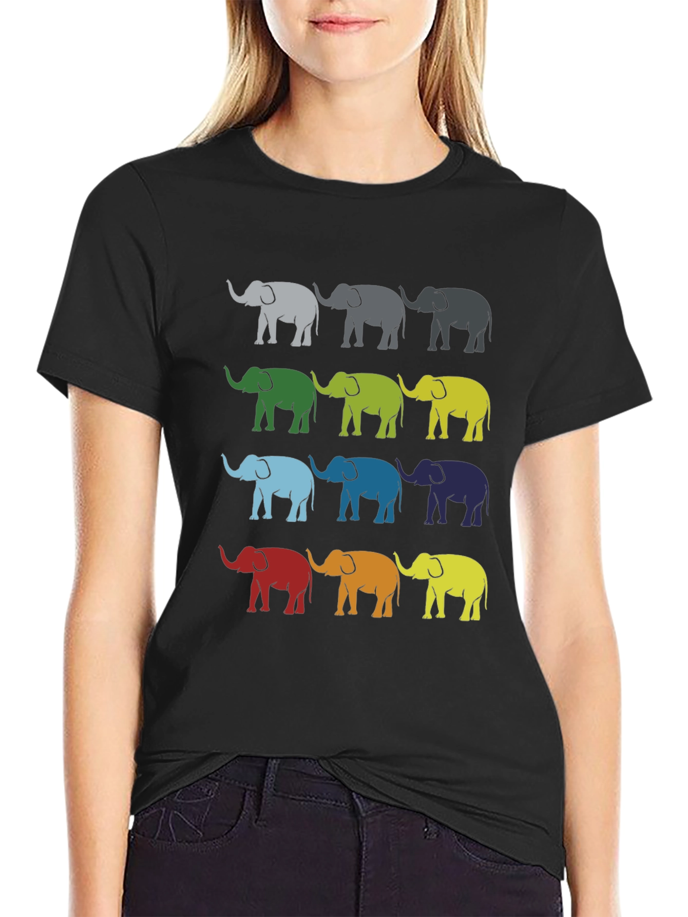 Colorful Elephant Pattern T-Shirt