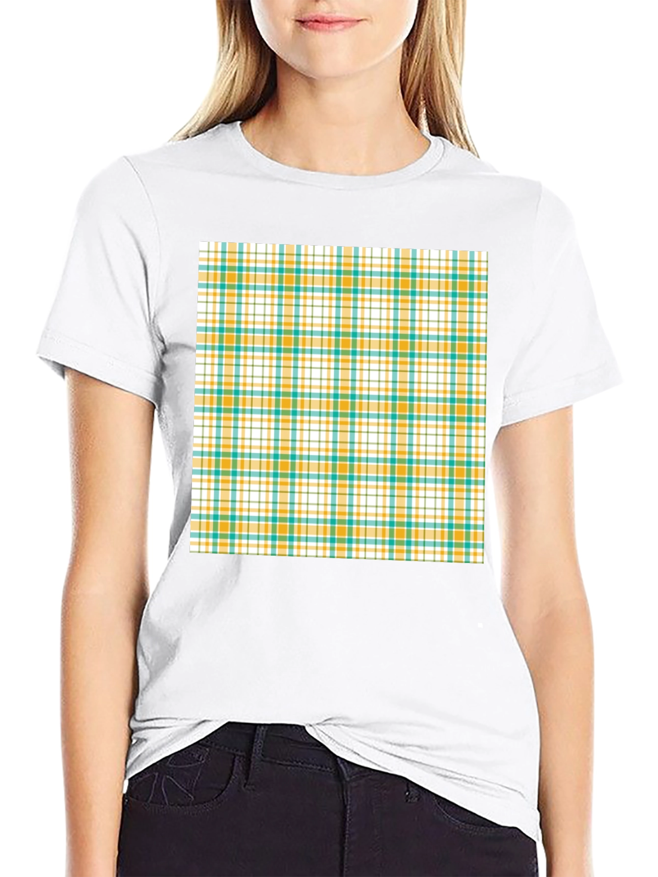 Modern Plaid Pattern Black T-Shirt