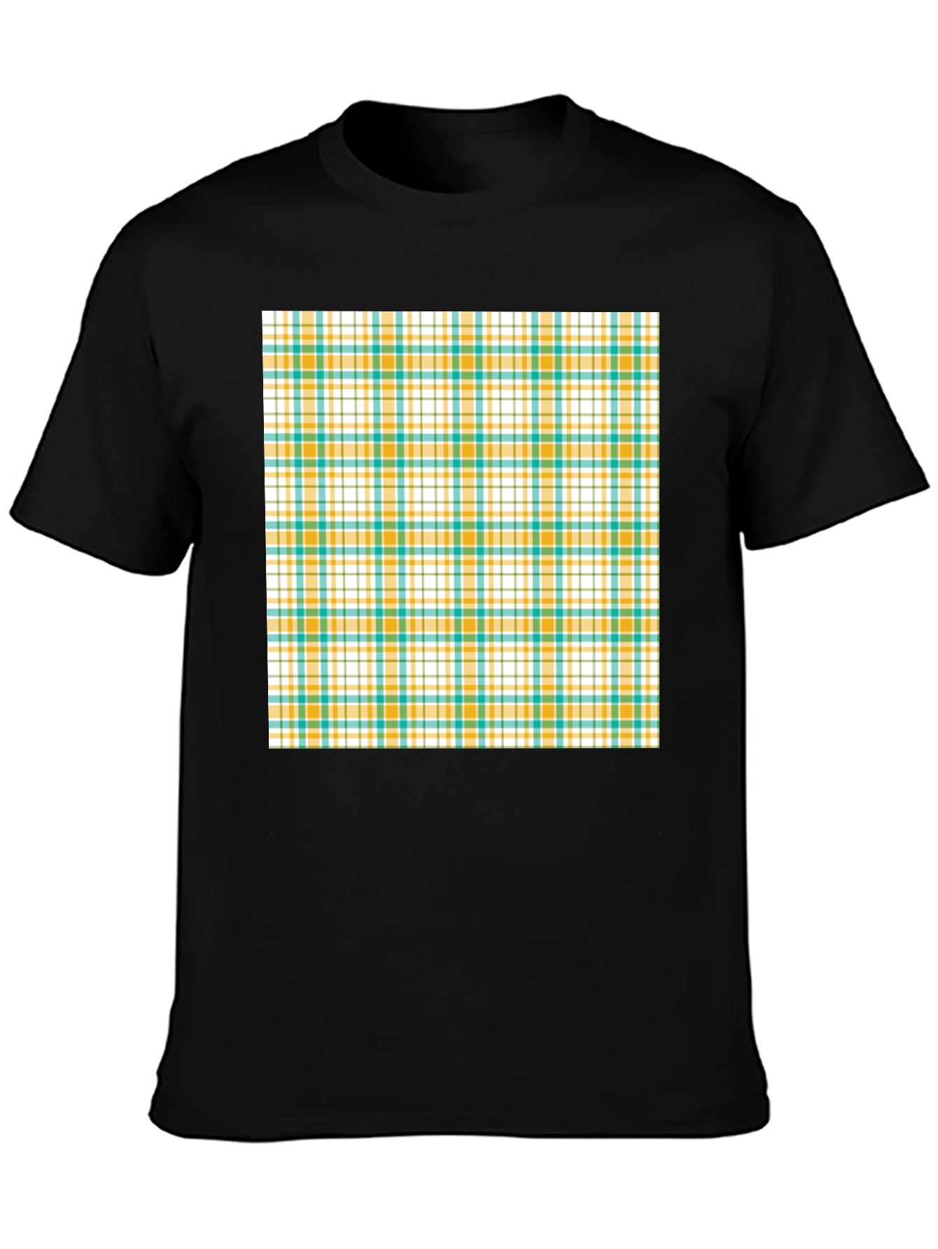 Modern Plaid Pattern Black T-Shirt