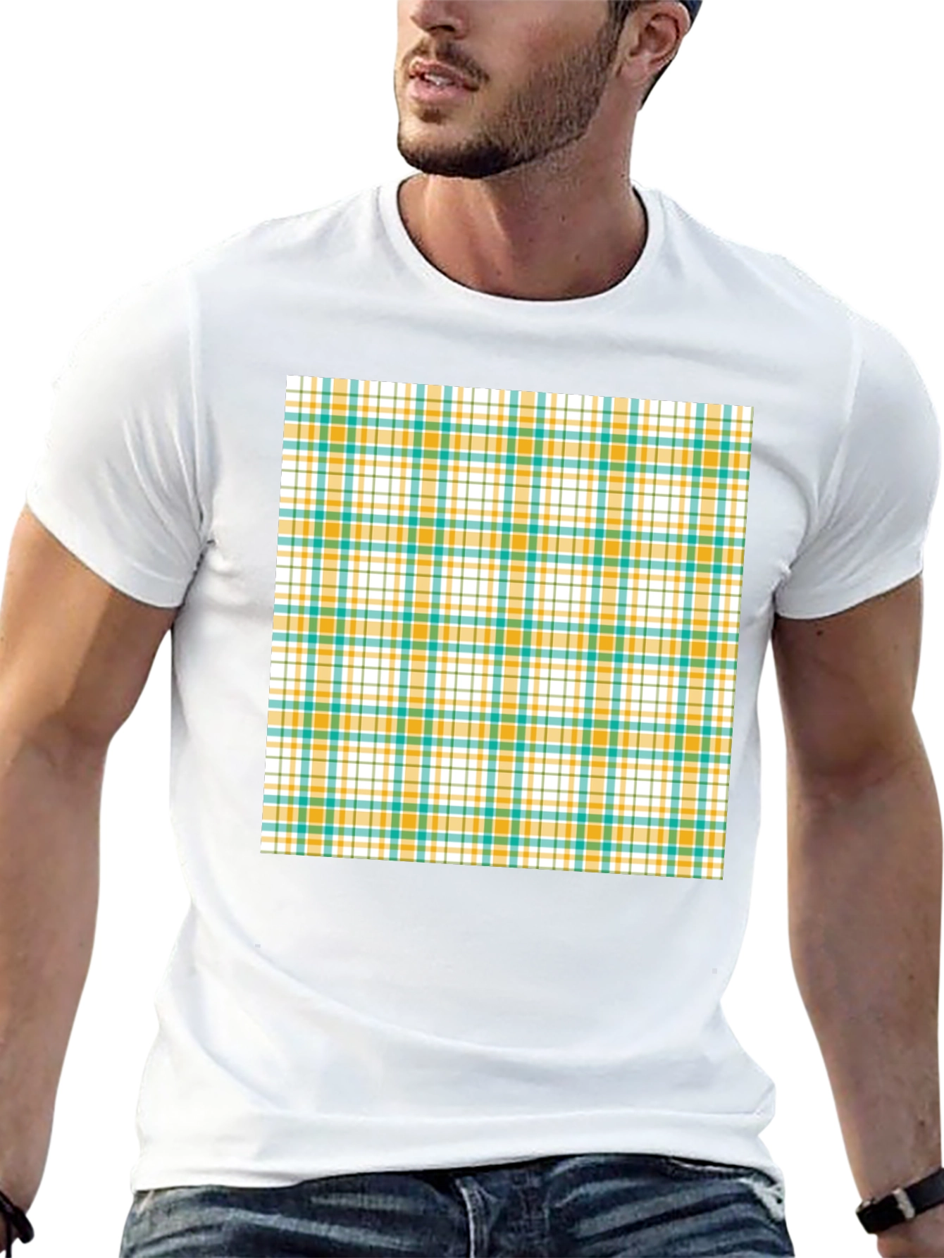 Modern Plaid Pattern Black T-Shirt