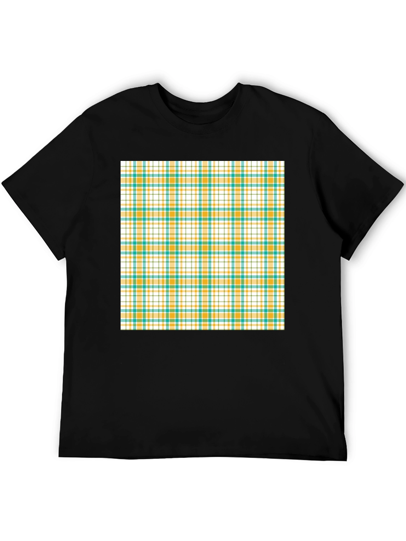 Modern Plaid Pattern Black T-Shirt