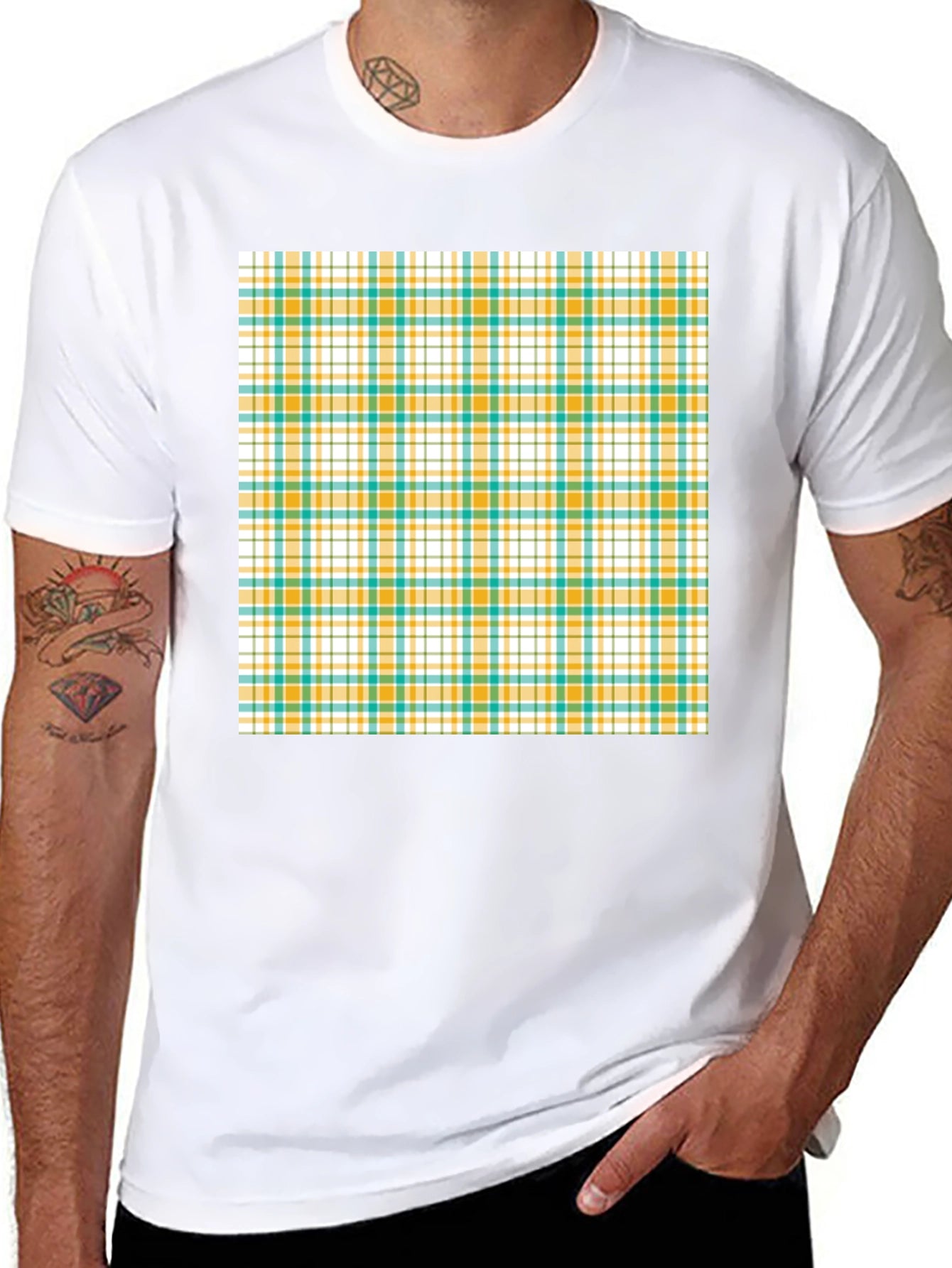 Modern Plaid Pattern Black T-Shirt