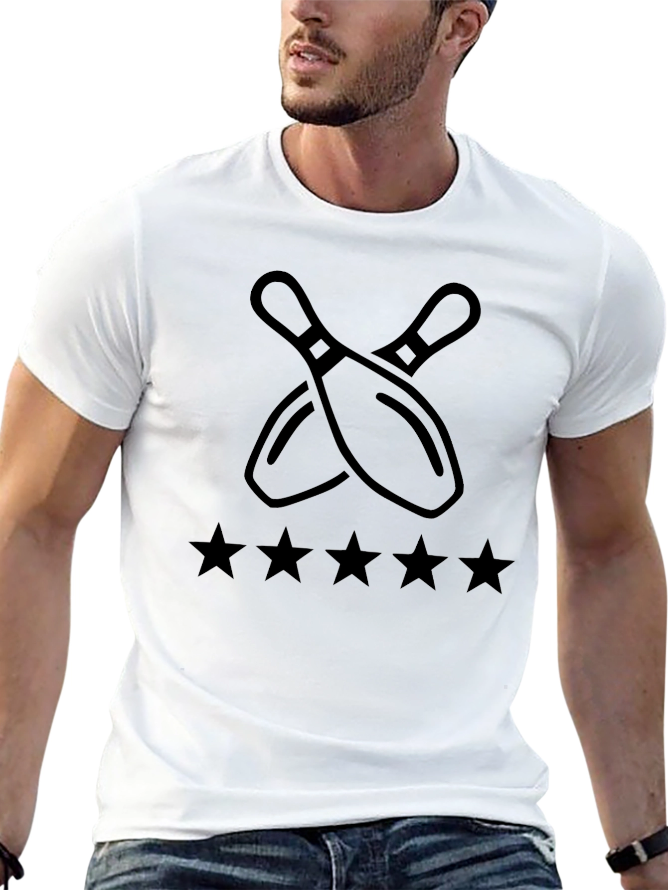 Bowling Pins & Stars Graphic Tee - Black