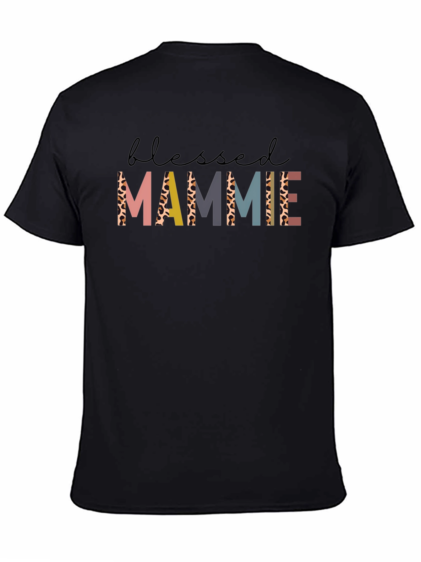 Blessed Mammie Graphic Tee - Unique Leopard Print Letters