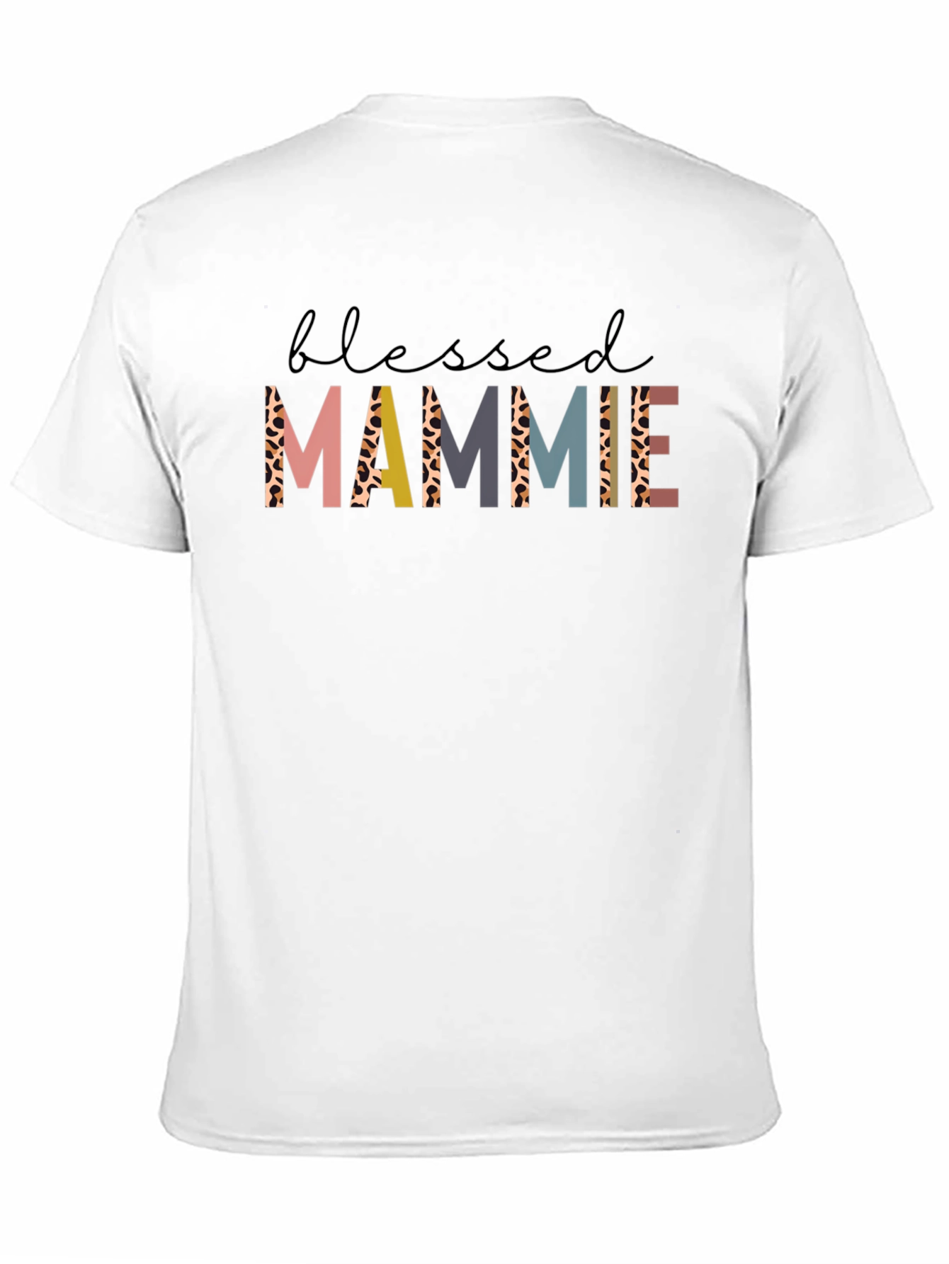 Blessed Mammie Graphic Tee - Unique Leopard Print Letters