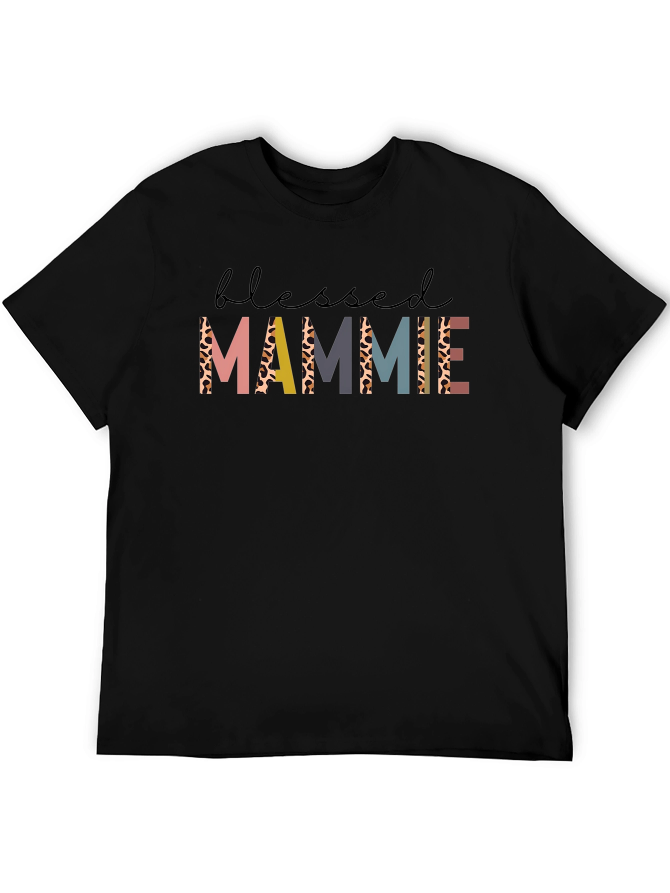 Blessed Mammie Graphic Tee - Unique Leopard Print Letters