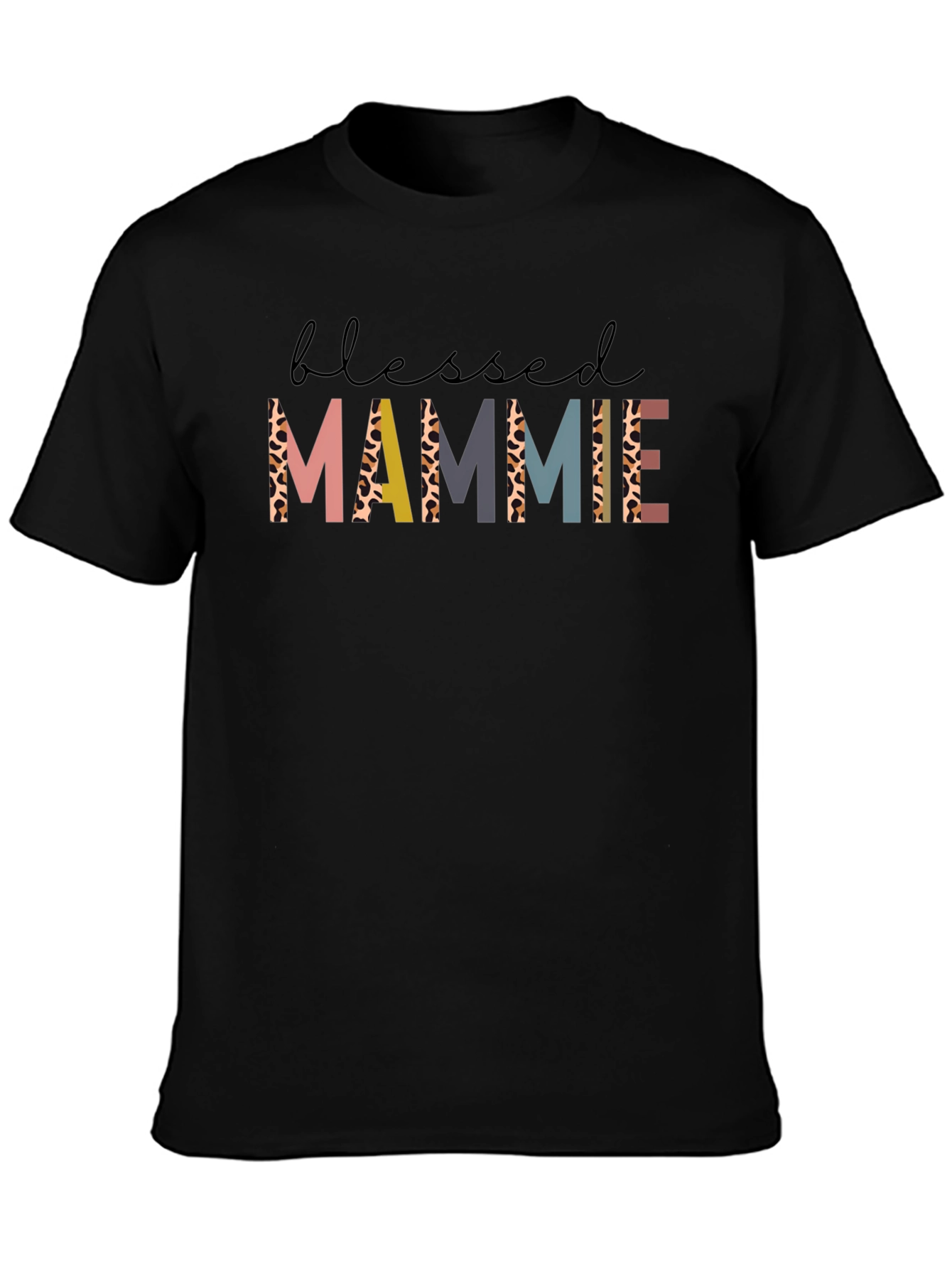 Blessed Mammie Graphic Tee - Unique Leopard Print Letters