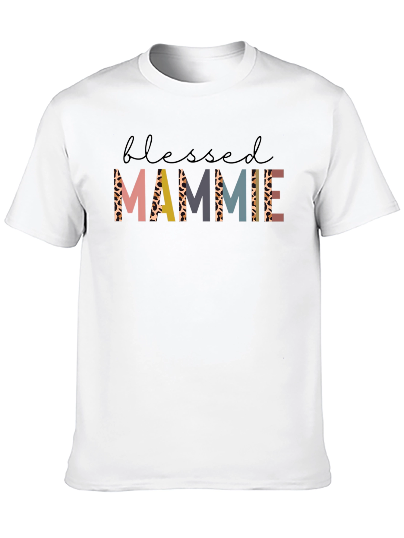 Blessed Mammie Graphic Tee - Unique Leopard Print Letters