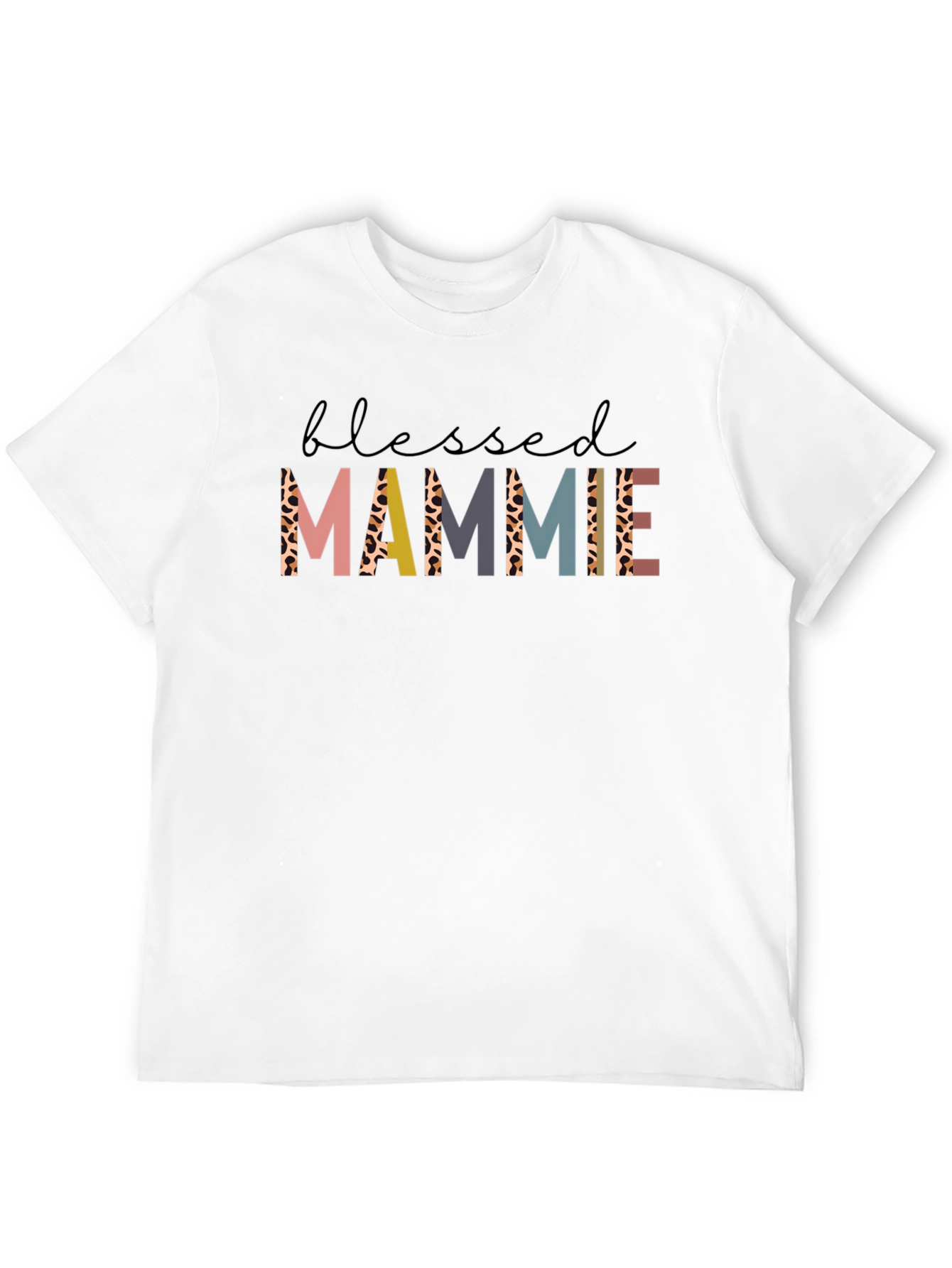 Blessed Mammie Graphic Tee - Unique Leopard Print Letters