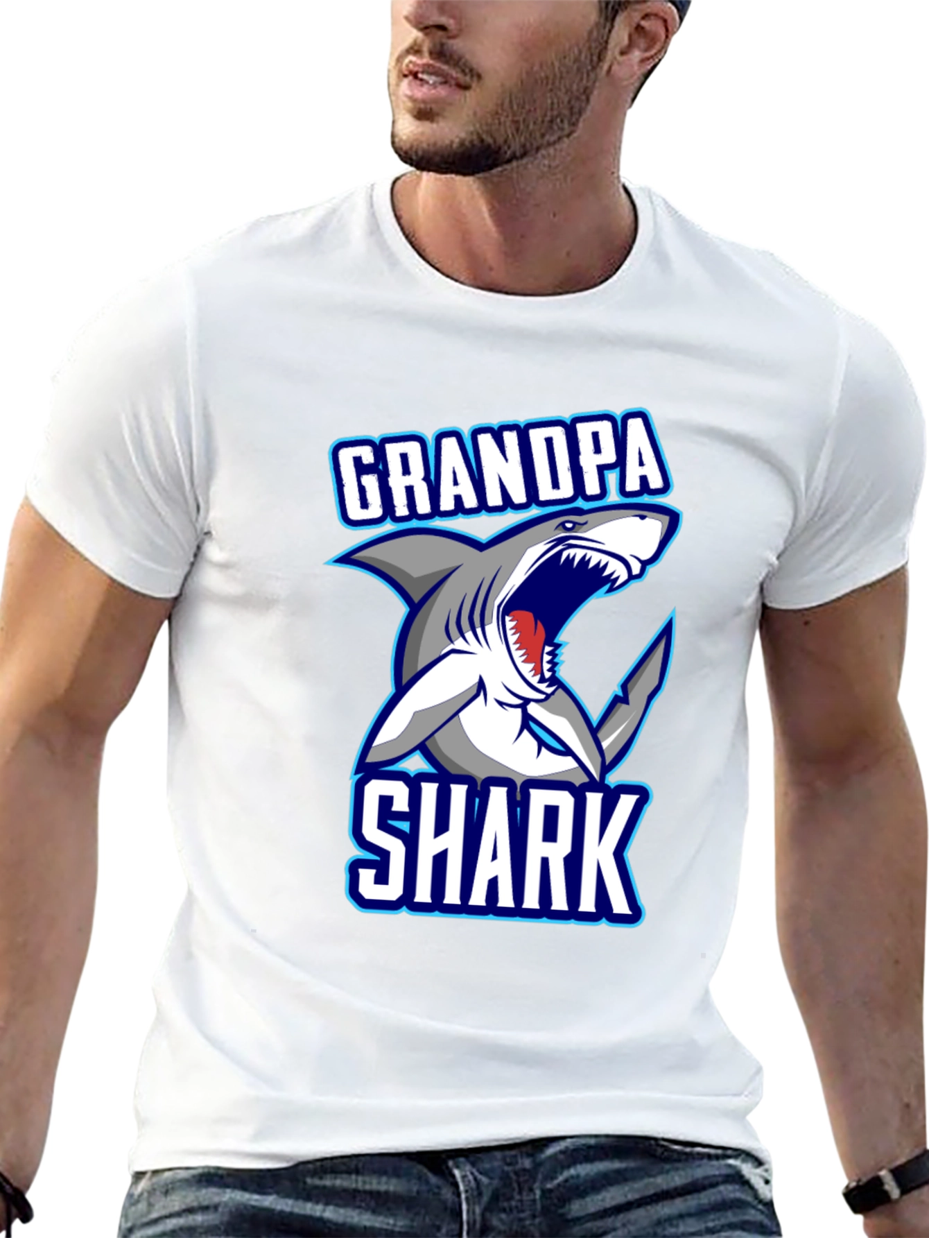 Grandpa Shark Graphic T-Shirt - Mens Black Tee