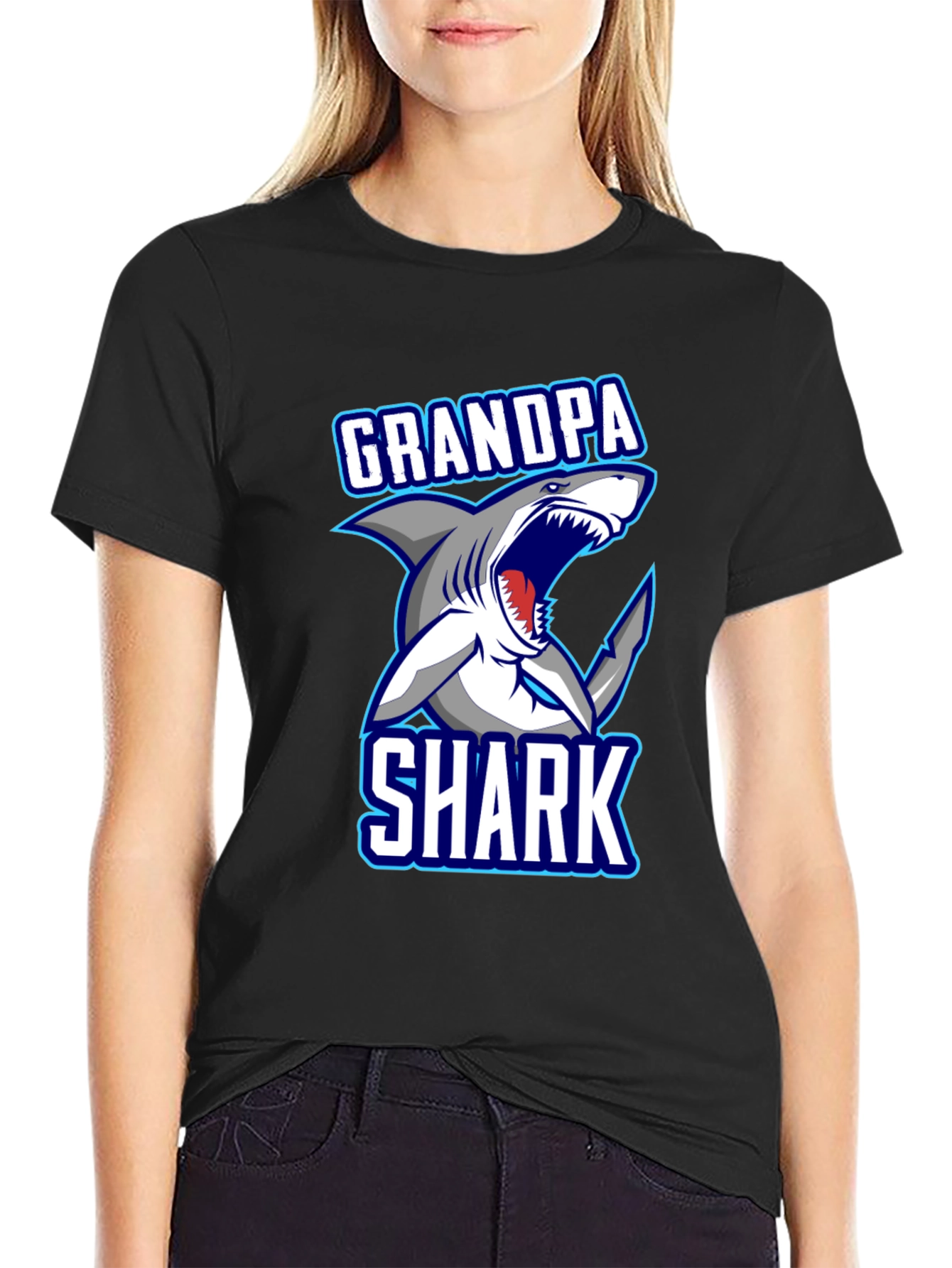 Grandpa Shark Graphic T-Shirt - Mens Black Tee
