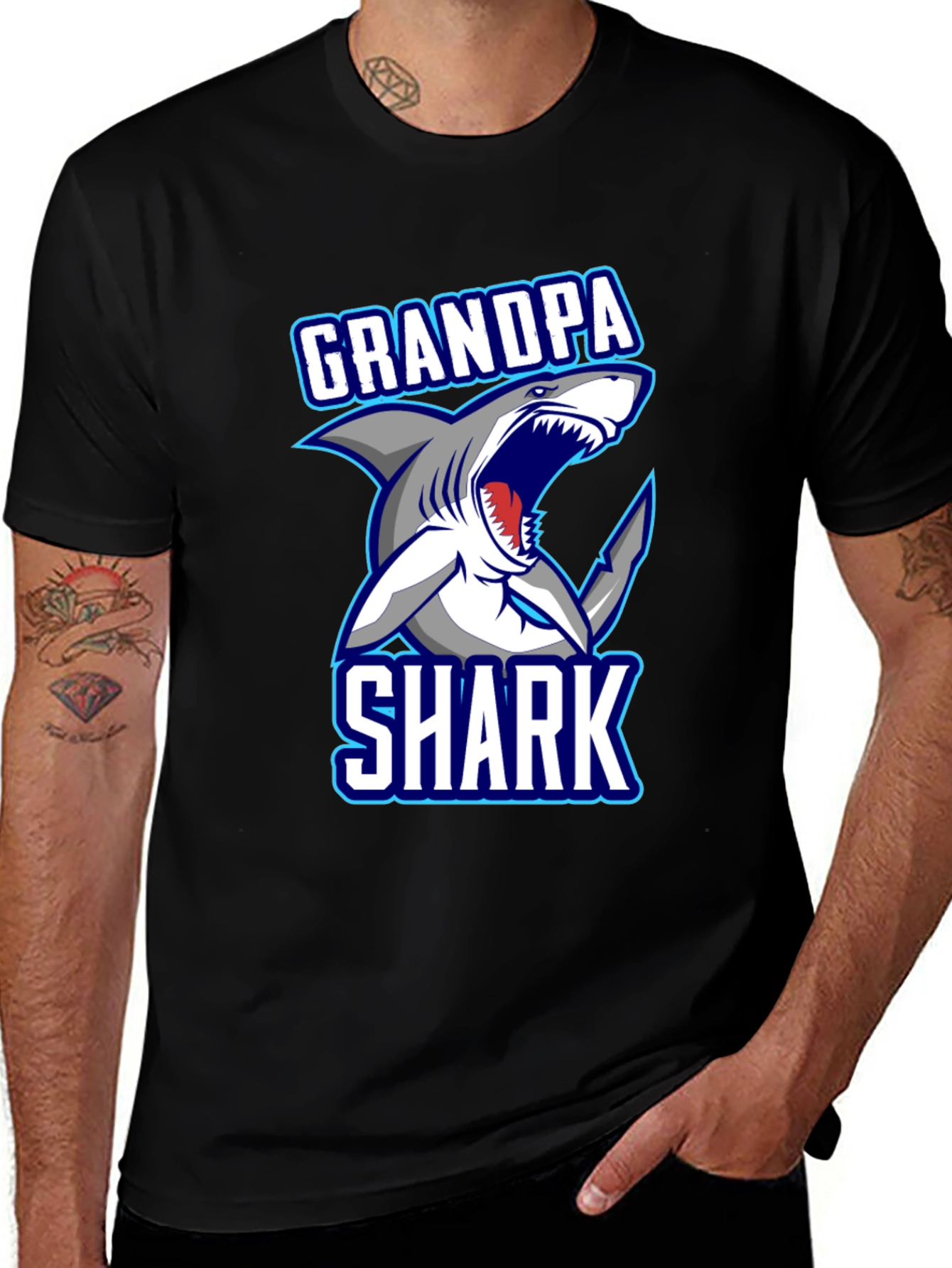 Grandpa Shark Graphic T-Shirt - Mens Black Tee