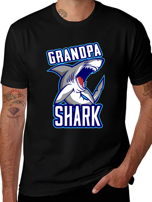 Grandpa Shark Graphic T-Shirt - Mens Black Tee