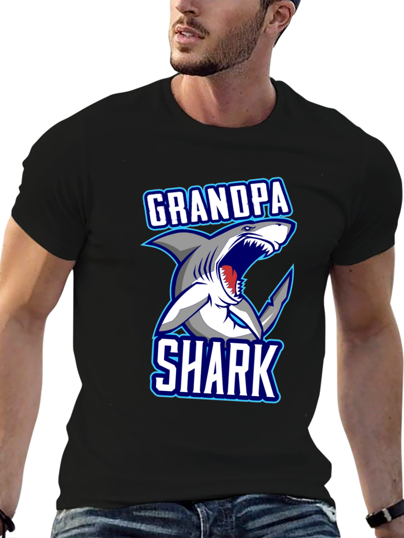 Grandpa Shark Graphic T-Shirt - Mens Black Tee