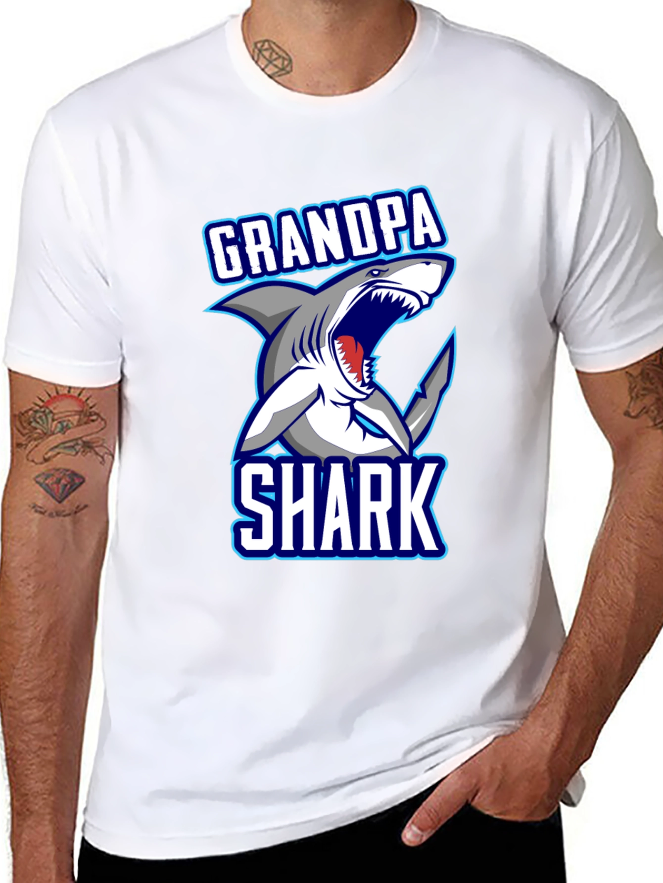 Grandpa Shark Graphic T-Shirt - Mens Black Tee