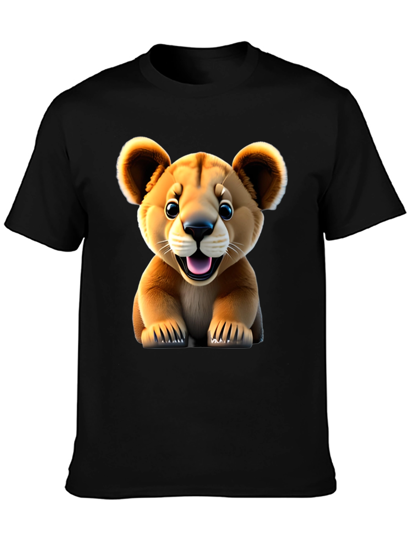 Cute Lion Cub Graphic Tee - Black Unisex Shirt