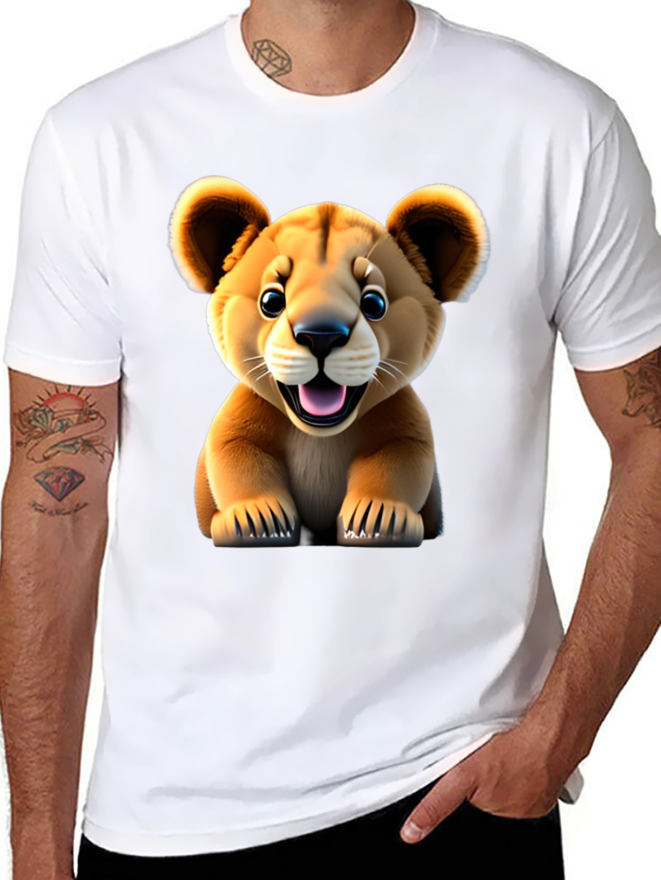 Cute Lion Cub Graphic Tee - Black Unisex Shirt
