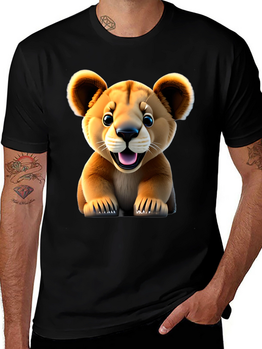 Cute Lion Cub Graphic Tee - Black Unisex Shirt