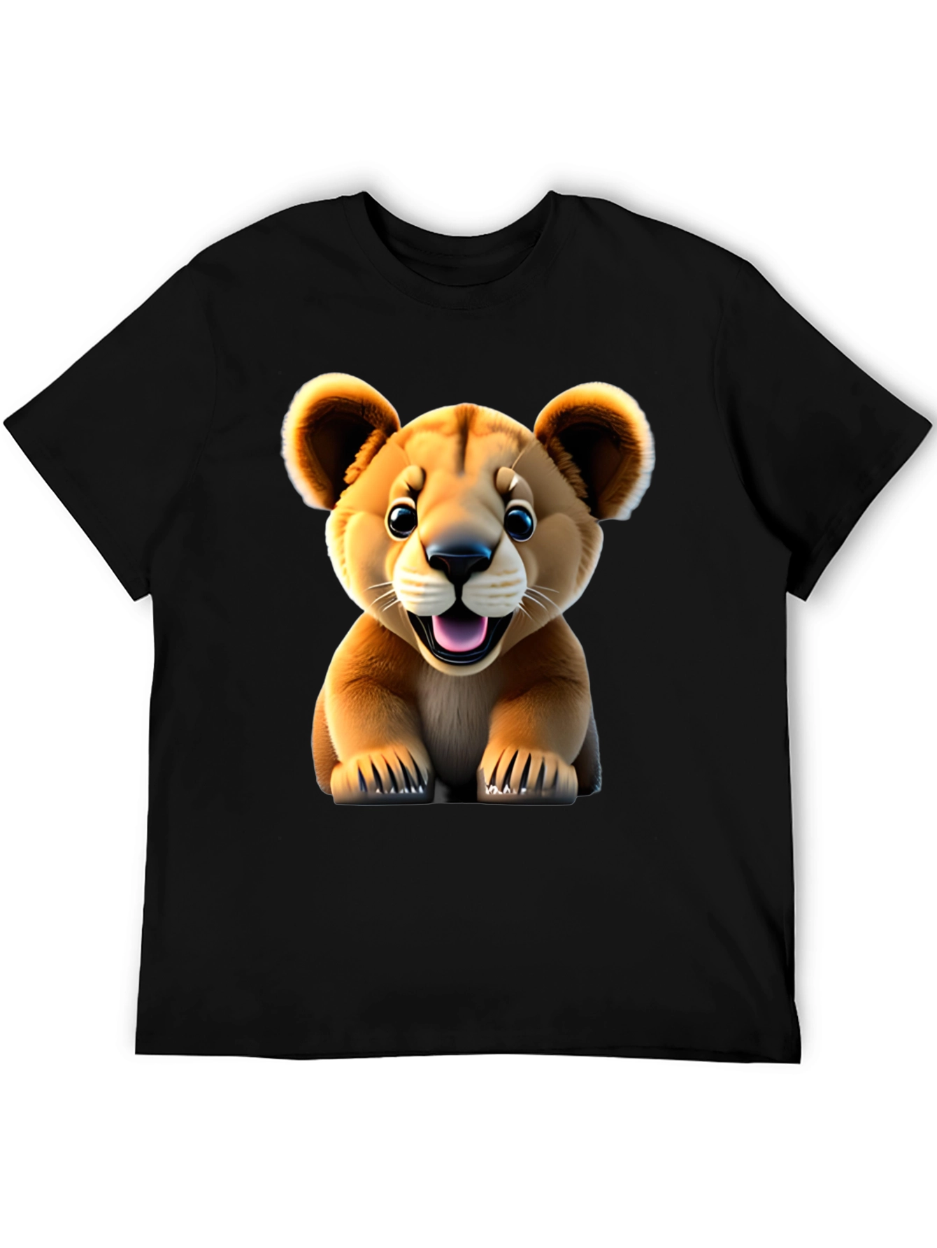Cute Lion Cub Graphic Tee - Black Unisex Shirt