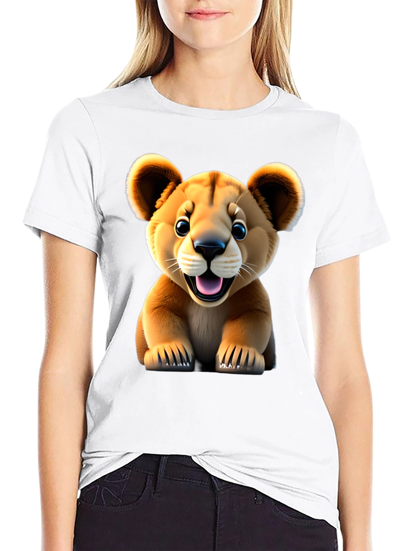 Cute Lion Cub Graphic Tee - Black Unisex Shirt