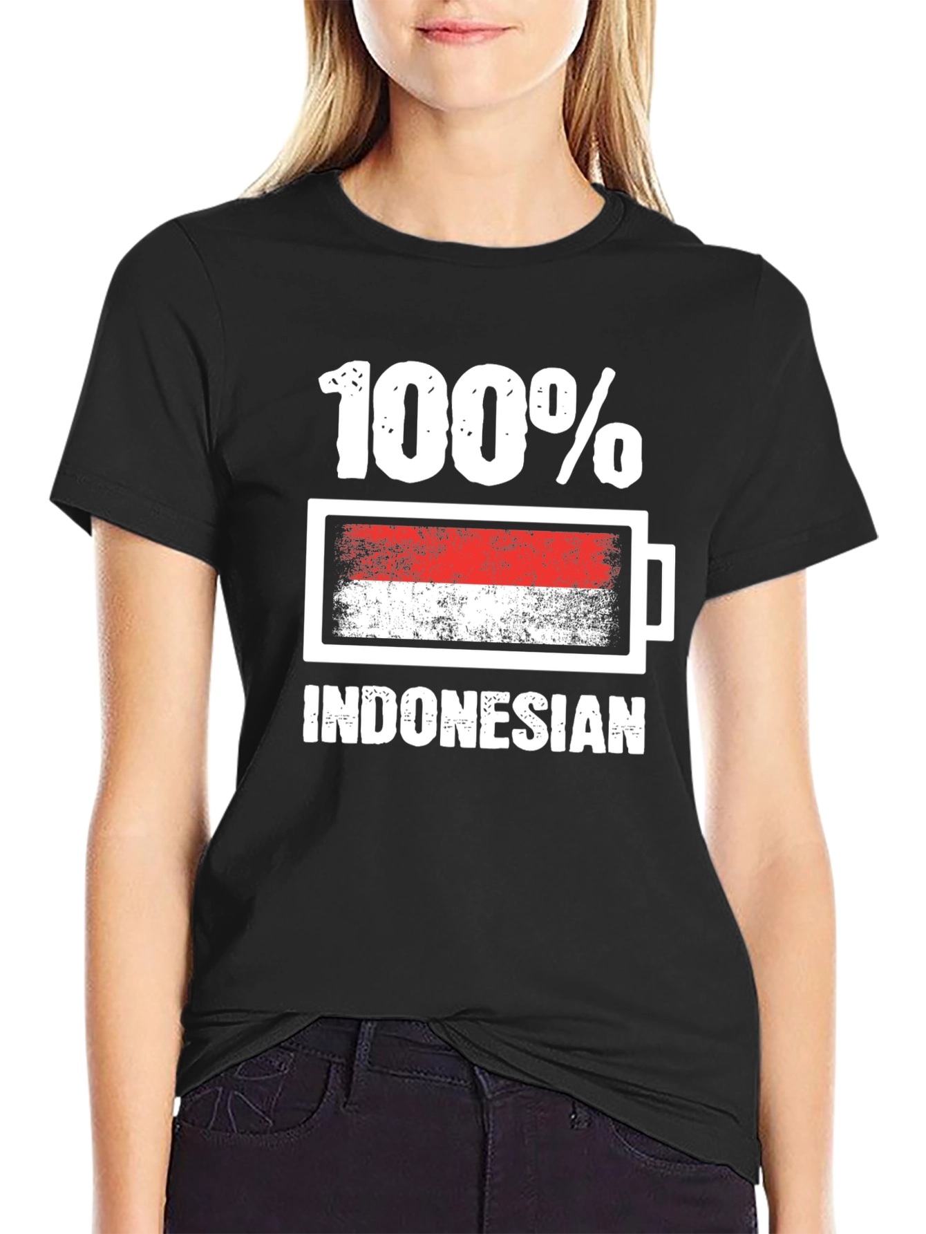 100% Indonesian T-Shirt - Battery Flag Design