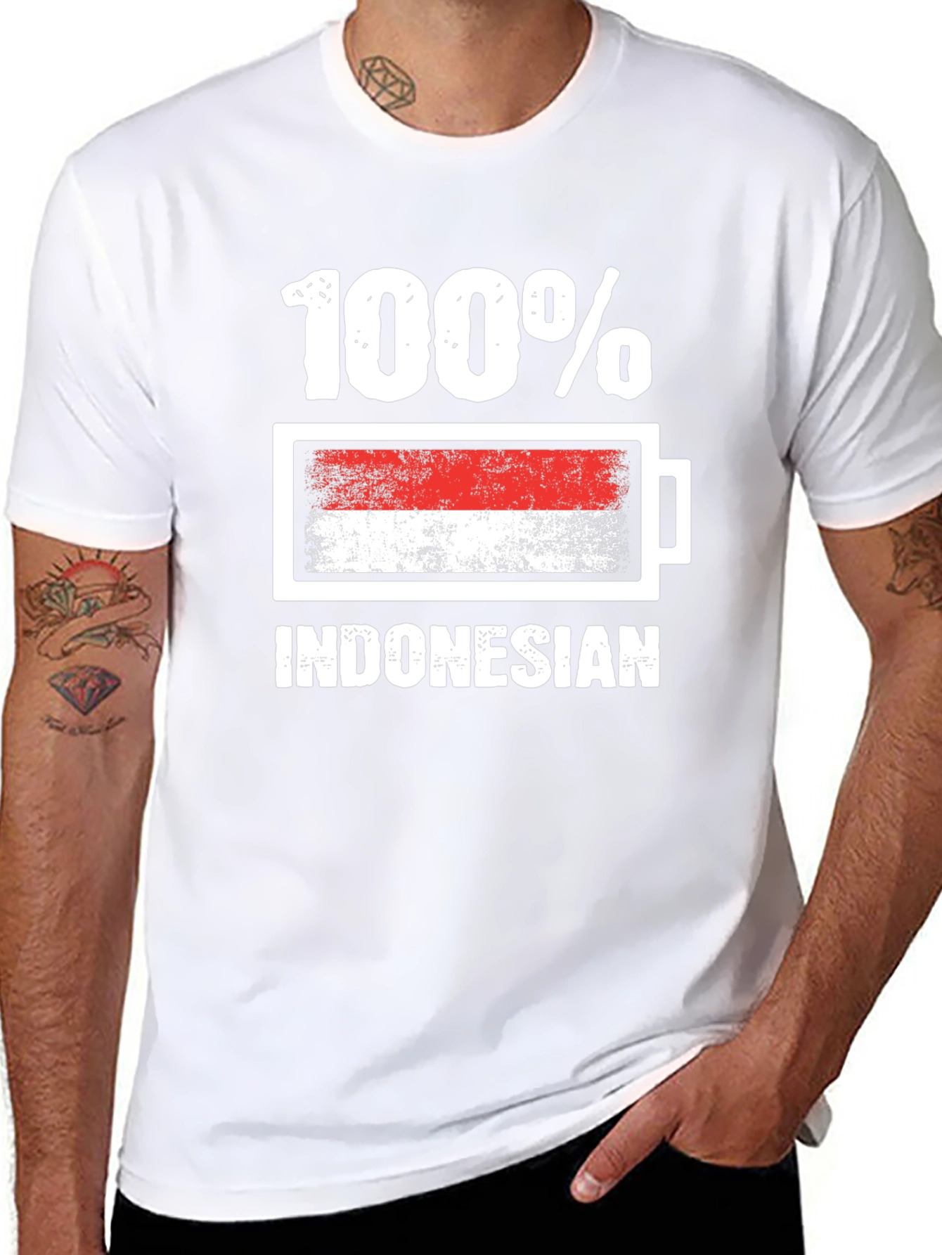 100% Indonesian T-Shirt - Battery Flag Design