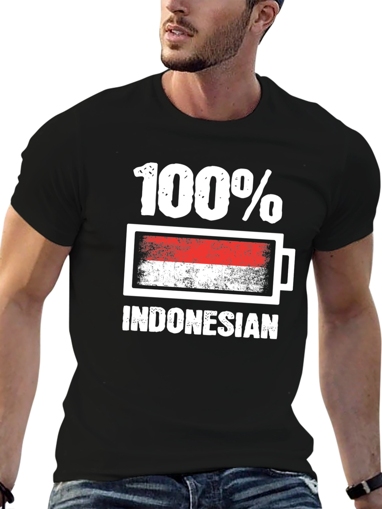 100% Indonesian T-Shirt - Battery Flag Design