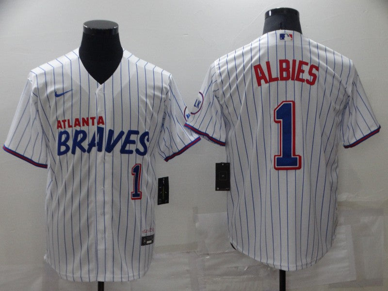 Men's Atlanta Braves Ozzie Albies #1 White City Edition Player Jerseys